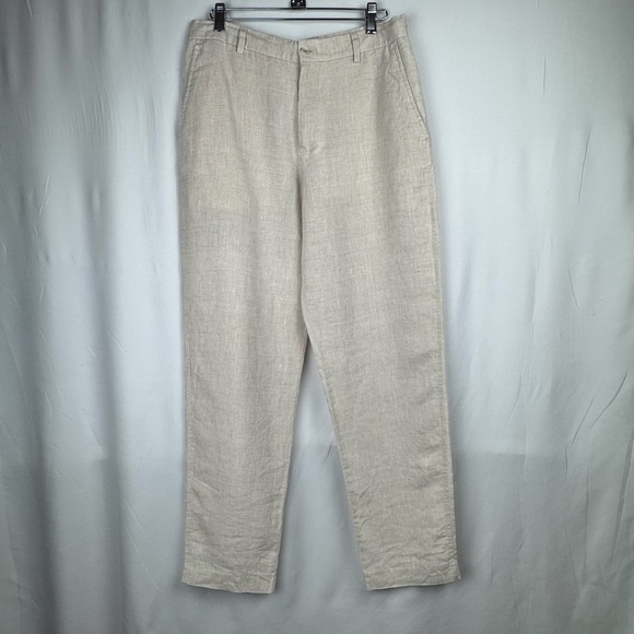 Zara Men's Light Beige Linen Chinos Pants - Picture 1 of 14